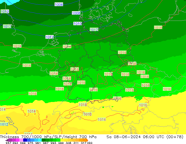 Thck 700-1000 hPa UK-Global So 08.06.2024 06 UTC