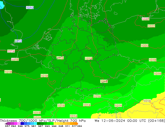 Schichtdicke 700-1000 hPa UK-Global Mi 12.06.2024 00 UTC