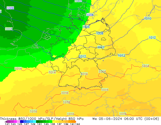 Schichtdicke 850-1000 hPa UK-Global Mi 05.06.2024 06 UTC