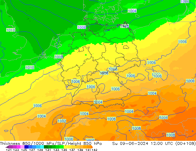 Thck 850-1000 hPa UK-Global  09.06.2024 12 UTC