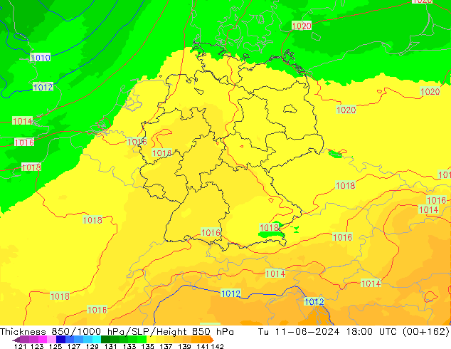 Schichtdicke 850-1000 hPa UK-Global Di 11.06.2024 18 UTC