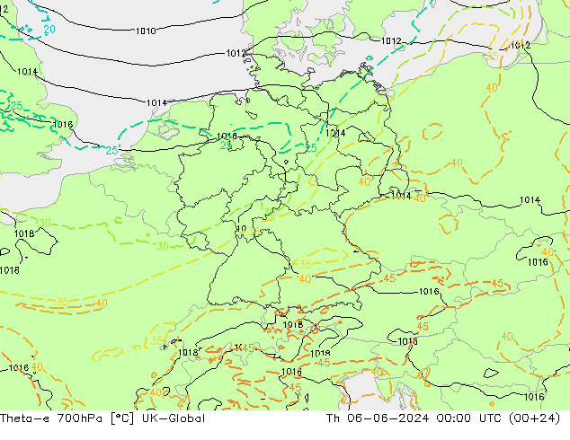 Theta-e 700hPa UK-Global  06.06.2024 00 UTC