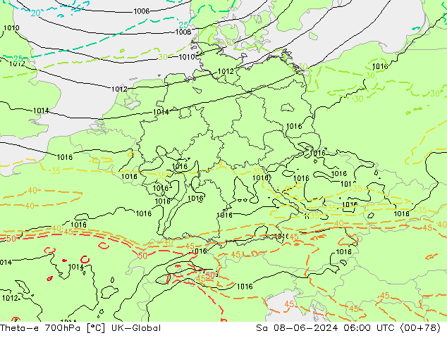 Theta-e 700hPa UK-Global So 08.06.2024 06 UTC