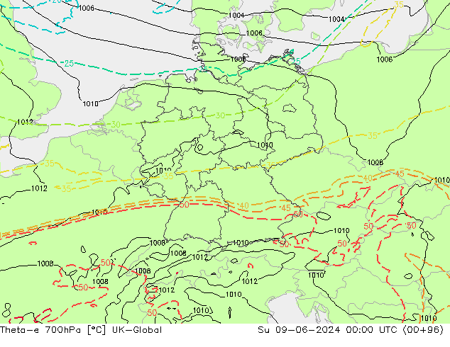 Theta-e 700hPa UK-Global So 09.06.2024 00 UTC