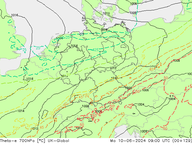 Theta-e 700hPa UK-Global Mo 10.06.2024 09 UTC