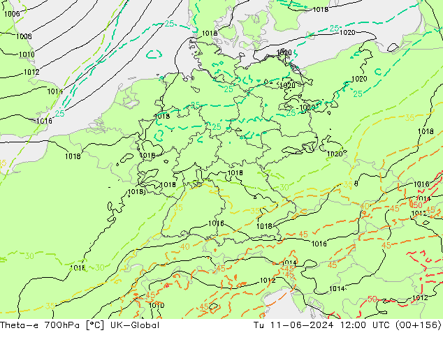 Theta-e 700hPa UK-Global mar 11.06.2024 12 UTC