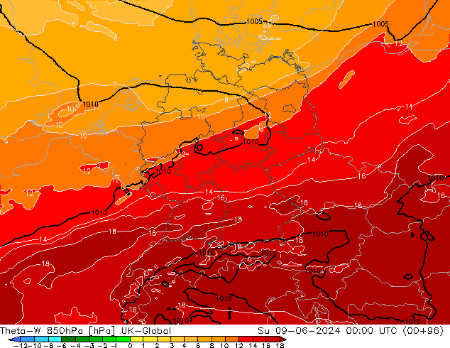 Theta-W 850hPa UK-Global  09.06.2024 00 UTC