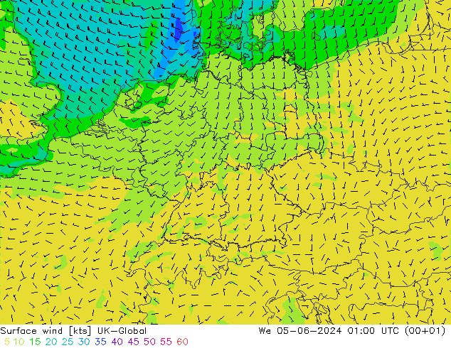 Viento 10 m UK-Global mié 05.06.2024 01 UTC