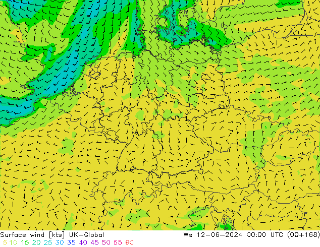 Surface wind UK-Global St 12.06.2024 00 UTC