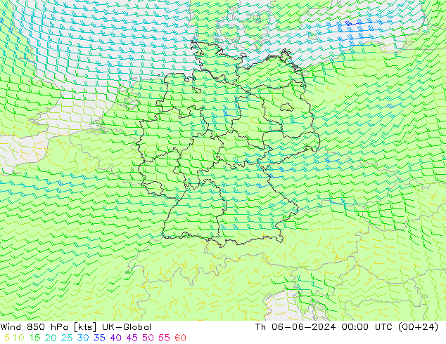 Wind 850 hPa UK-Global do 06.06.2024 00 UTC