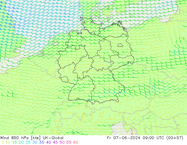 ветер 850 гПа UK-Global пт 07.06.2024 09 UTC