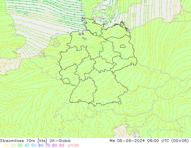 Stromlinien 10m UK-Global Mi 05.06.2024 06 UTC