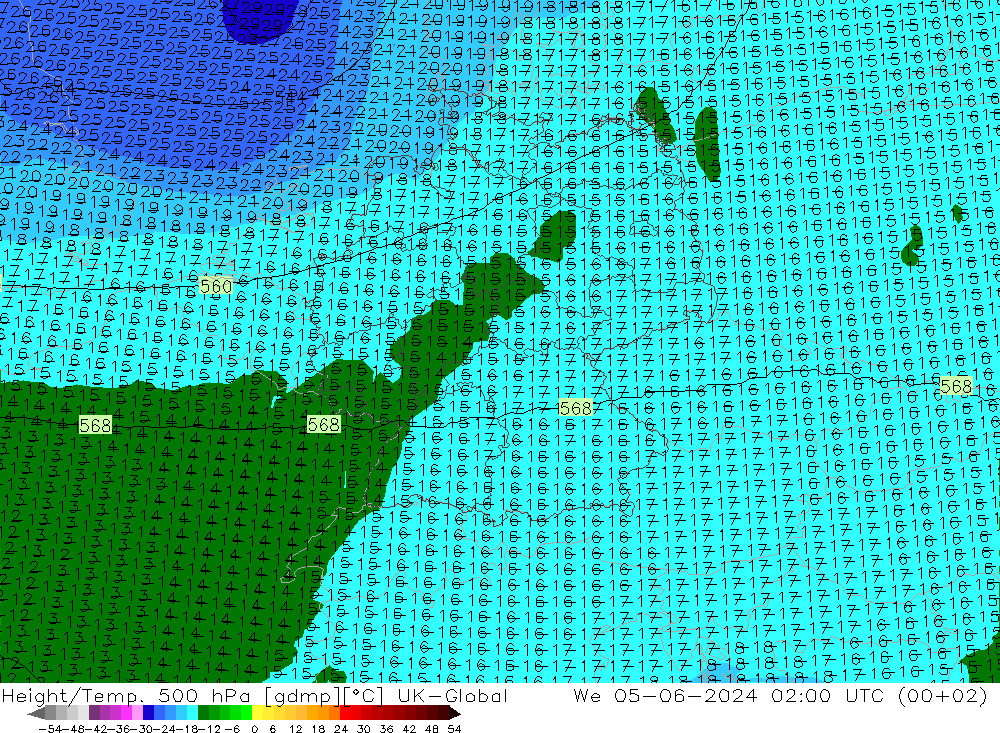 Geop./Temp. 500 hPa UK-Global mié 05.06.2024 02 UTC