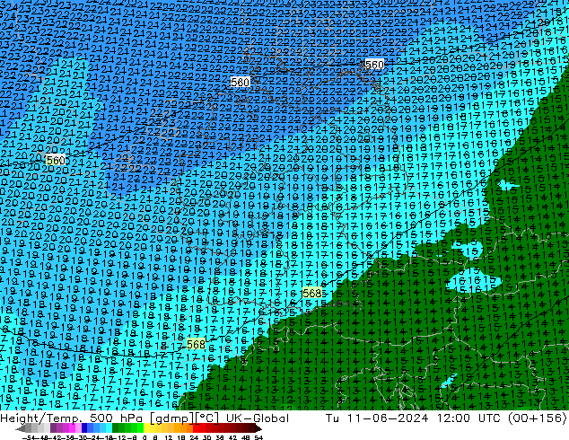 Height/Temp. 500 hPa UK-Global Ter 11.06.2024 12 UTC