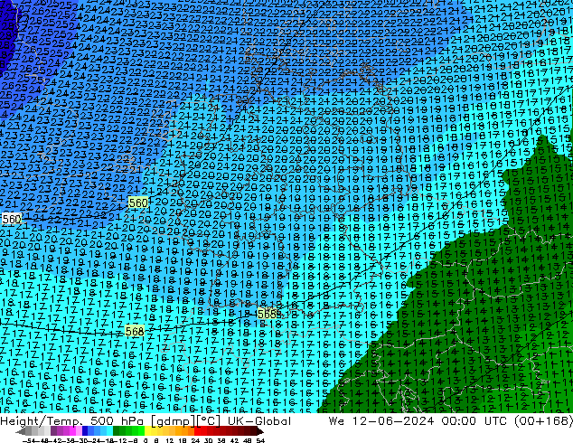 Height/Temp. 500 hPa UK-Global We 12.06.2024 00 UTC