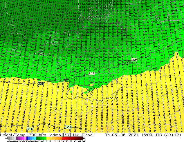 Hoogte/Temp. 700 hPa UK-Global do 06.06.2024 18 UTC