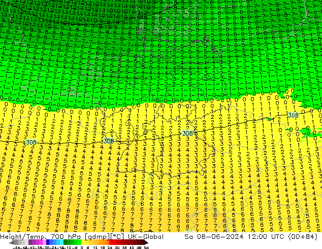 Yükseklik/Sıc. 700 hPa UK-Global Cts 08.06.2024 12 UTC