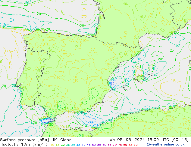 Isotachs (kph) UK-Global  05.06.2024 15 UTC