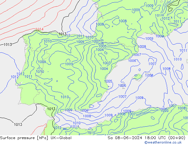 Luchtdruk (Grond) UK-Global za 08.06.2024 18 UTC