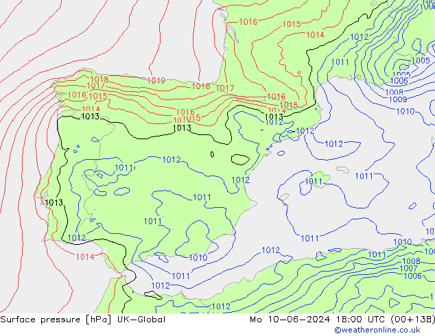 pression de l'air UK-Global lun 10.06.2024 18 UTC