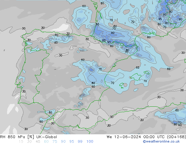 RH 850 hPa UK-Global We 12.06.2024 00 UTC