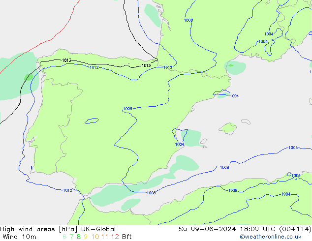 High wind areas UK-Global Su 09.06.2024 18 UTC