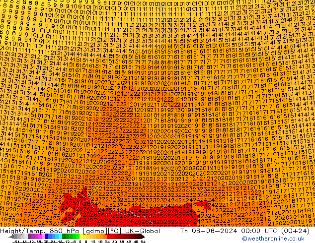 Hoogte/Temp. 850 hPa UK-Global do 06.06.2024 00 UTC