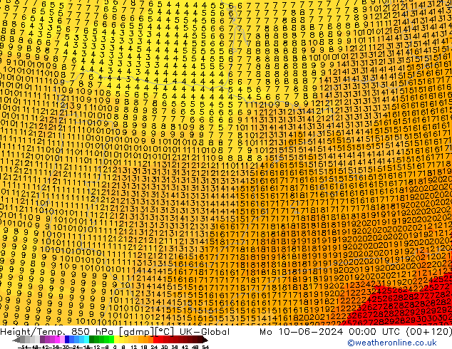 Height/Temp. 850 hPa UK-Global Mo 10.06.2024 00 UTC