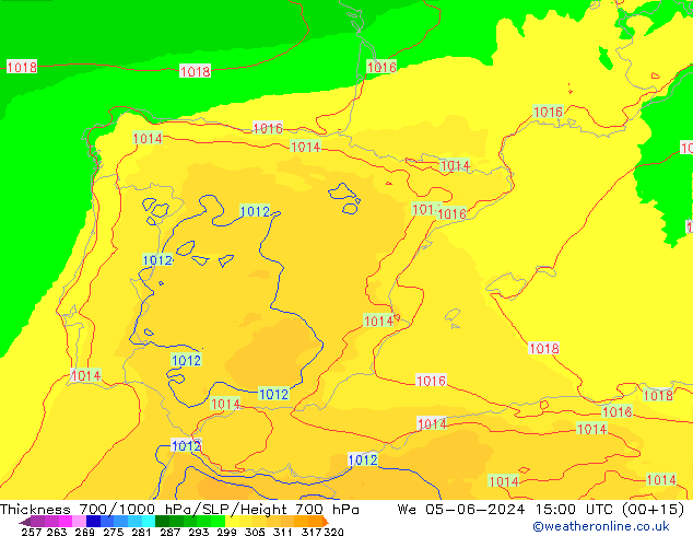 Thck 700-1000 hPa UK-Global Qua 05.06.2024 15 UTC