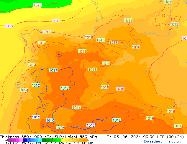 850-1000 hPa Kalınlığı UK-Global Per 06.06.2024 00 UTC