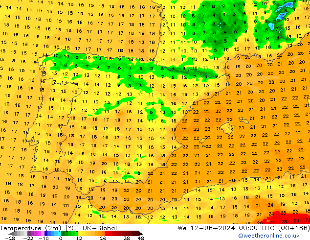 Temperature (2m) UK-Global We 12.06.2024 00 UTC