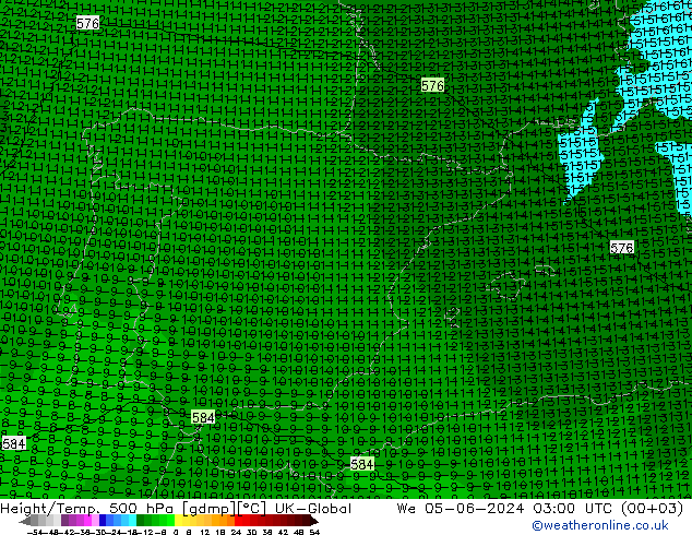 Height/Temp. 500 hPa UK-Global St 05.06.2024 03 UTC