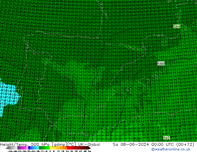 Hoogte/Temp. 500 hPa UK-Global za 08.06.2024 00 UTC