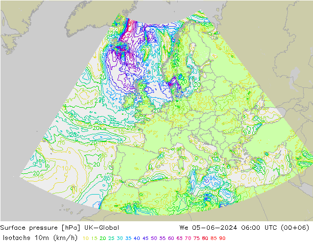 Isotachs (kph) UK-Global St 05.06.2024 06 UTC