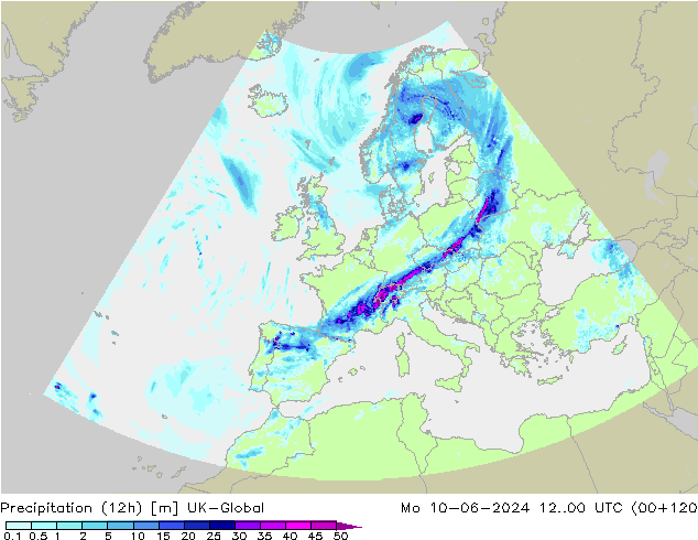 Yağış (12h) UK-Global Pzt 10.06.2024 00 UTC