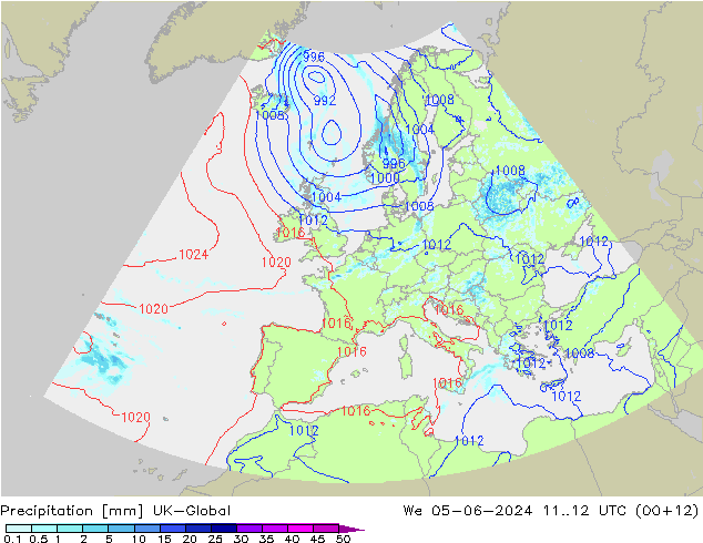 Precipitazione UK-Global mer 05.06.2024 12 UTC