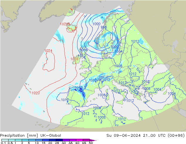 Neerslag UK-Global zo 09.06.2024 00 UTC