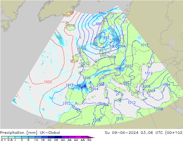 Precipitation UK-Global Su 09.06.2024 06 UTC