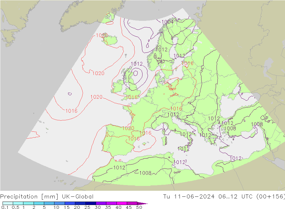 Precipitation UK-Global Tu 11.06.2024 12 UTC