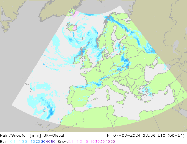 Lluvia/nieve UK-Global vie 07.06.2024 06 UTC