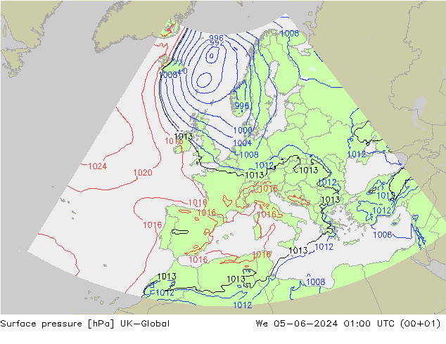 地面气压 UK-Global 星期三 05.06.2024 01 UTC