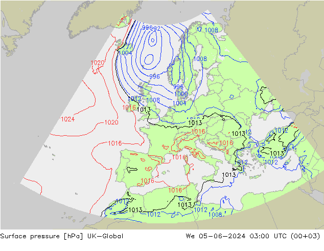 地面气压 UK-Global 星期三 05.06.2024 03 UTC