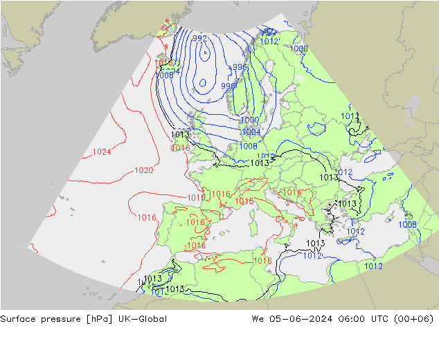 Surface pressure UK-Global We 05.06.2024 06 UTC