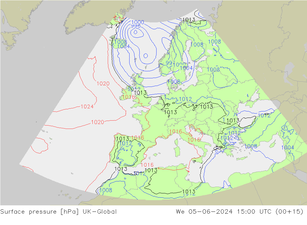 pression de l'air UK-Global mer 05.06.2024 15 UTC