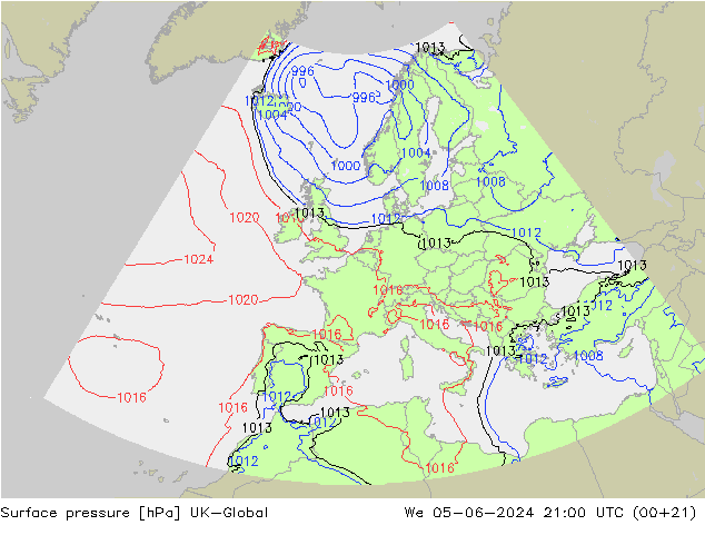 pressão do solo UK-Global Qua 05.06.2024 21 UTC