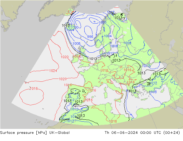 Surface pressure UK-Global Th 06.06.2024 00 UTC