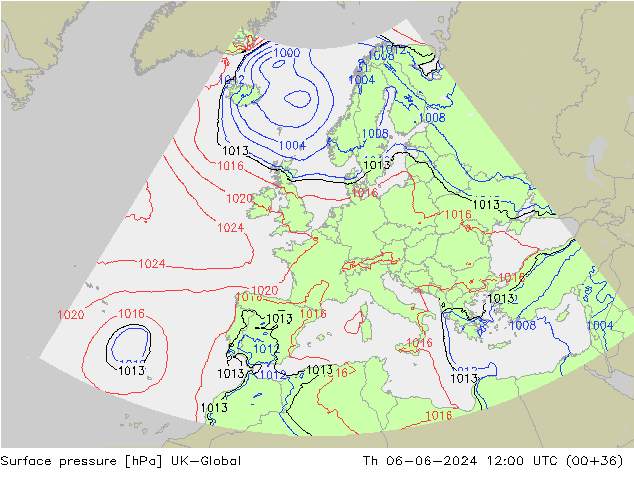 Surface pressure UK-Global Th 06.06.2024 12 UTC