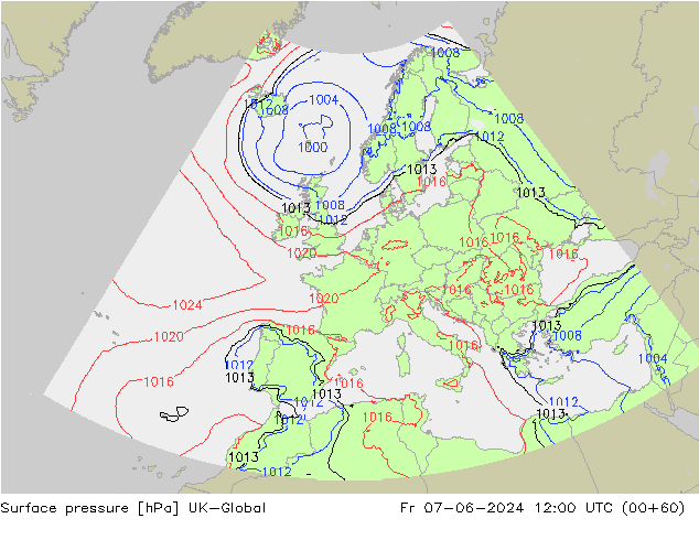 pression de l'air UK-Global ven 07.06.2024 12 UTC