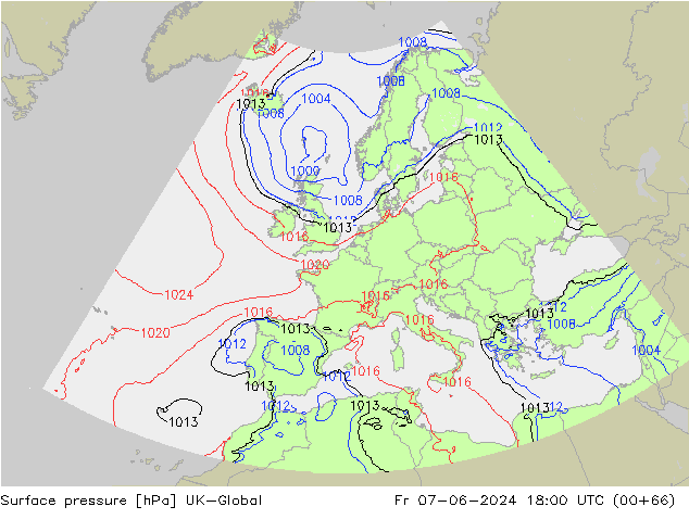 Atmosférický tlak UK-Global Pá 07.06.2024 18 UTC