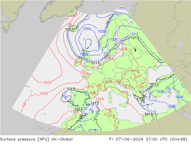 Surface pressure UK-Global Fr 07.06.2024 21 UTC